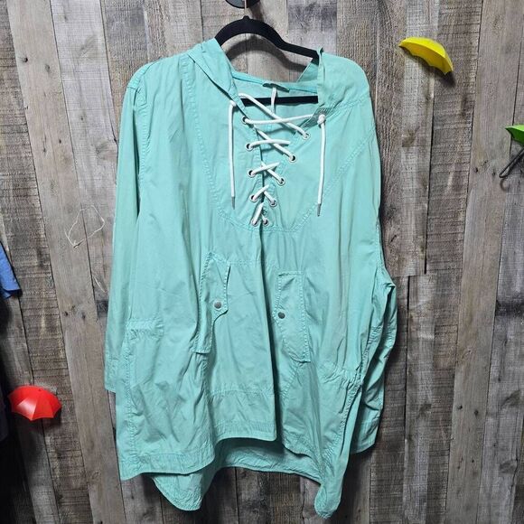 Free People Sky Hooded Parachute Parka Jacket MediumLarge Turquoise Anorak - Picture 2 of 5